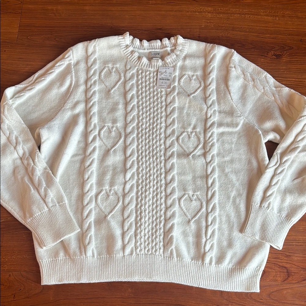 Jcrew Cable knit hearts crewneck sweater NWT